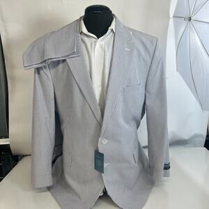 Jos A. Bank Stay Cool Suit Seersucker Striped White Blue 50 Jacket 48 Pants